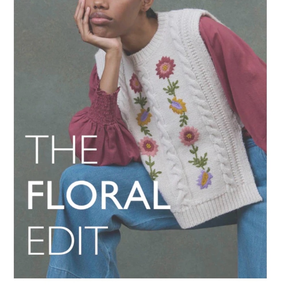 Willow & Wind Sweater Floral Embroidered Knit Vest - Cream